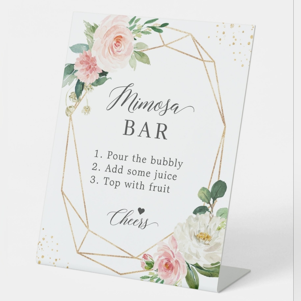 Gold geometric blush floral pedestal signs